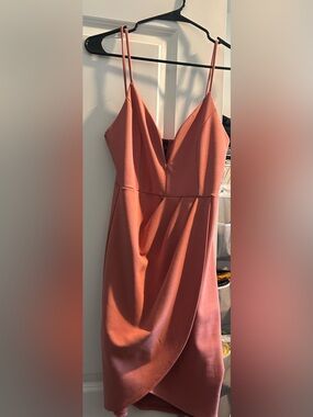 Windsor Spaghetti Strap V-Neck Wrap Dress in Dusty Rose